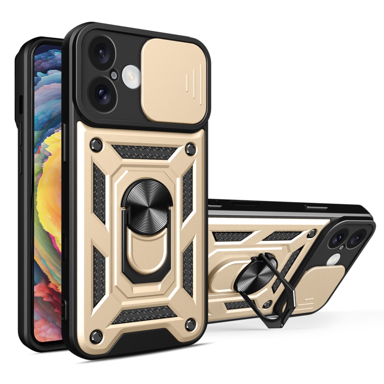

For iPhone 16 Sliding Camera Cover Design TPU+PC Phone Case(Gold)