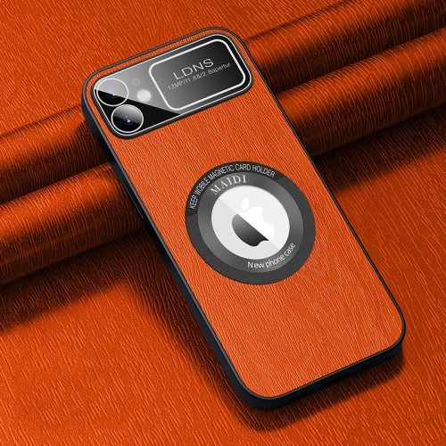 

For iPhone 12 MagSafe Magnetic Tree Texture PU Phone Case(Orange)