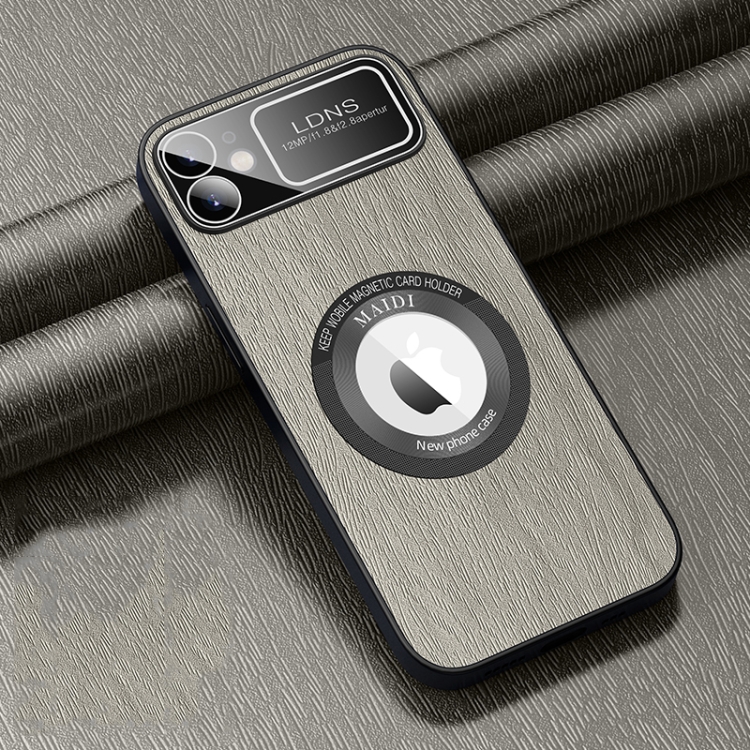 

For iPhone 12 MagSafe Magnetic Tree Texture PU Phone Case(Silver Grey)