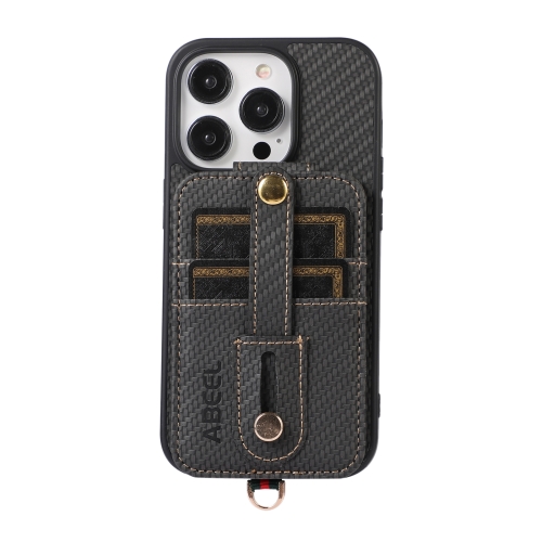 

For iPhone 14 Pro Max ABEEL Carbon Fiber RFID Card Holder Phone Case(Black)