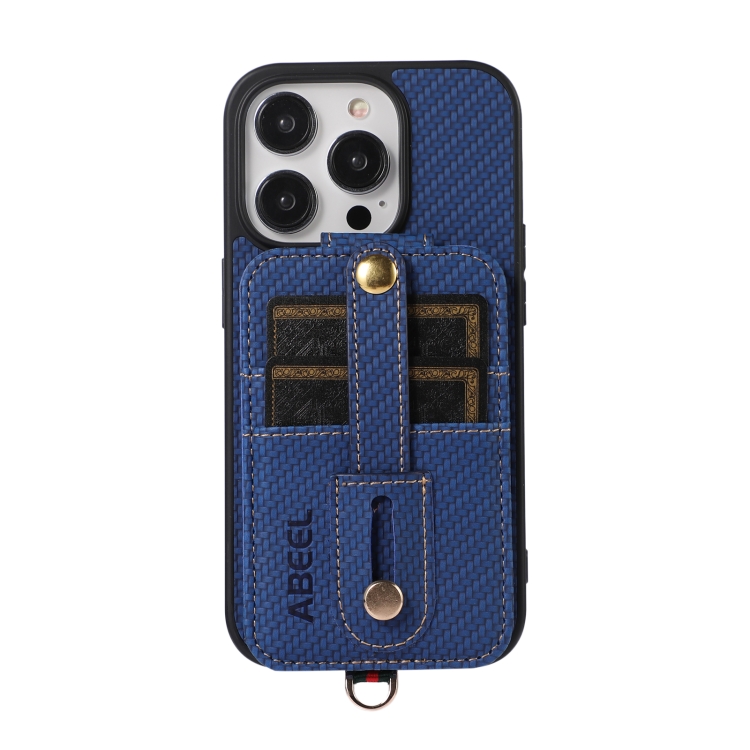 

For iPhone 13 Pro Max ABEEL Carbon Fiber RFID Card Holder Phone Case(Blue)