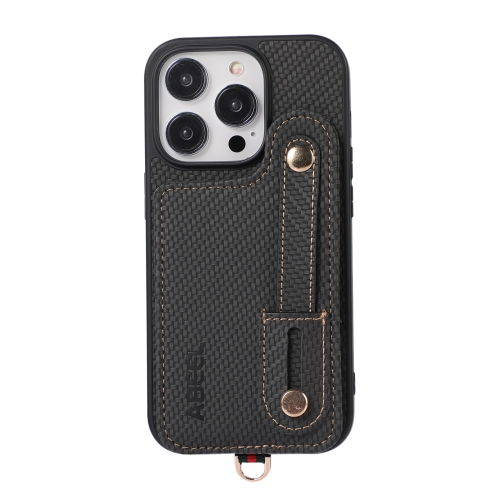 

For iPhone 14 Pro ABEEL Carbon Fiber RFID Card Holder Phone Case(Black)