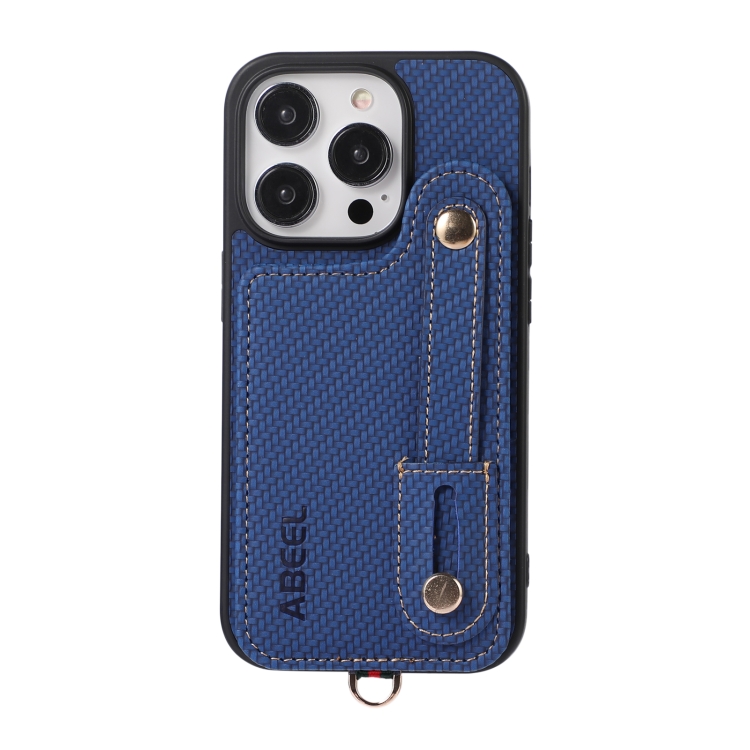 

For iPhone 13 Pro ABEEL Carbon Fiber RFID Card Holder Phone Case(Blue)