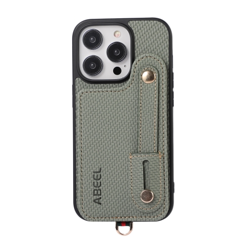 

For iPhone 13 Pro ABEEL Carbon Fiber RFID Card Holder Phone Case(Green)