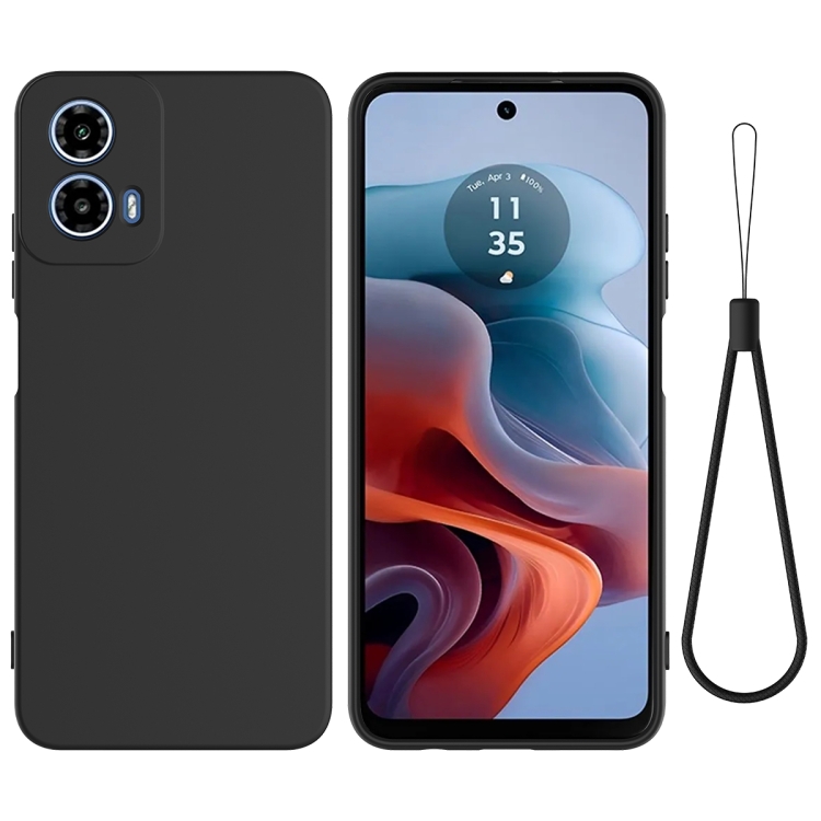 

For Motorola Moto G45 Pure Color Liquid Silicone Shockproof Phone Case(Black)