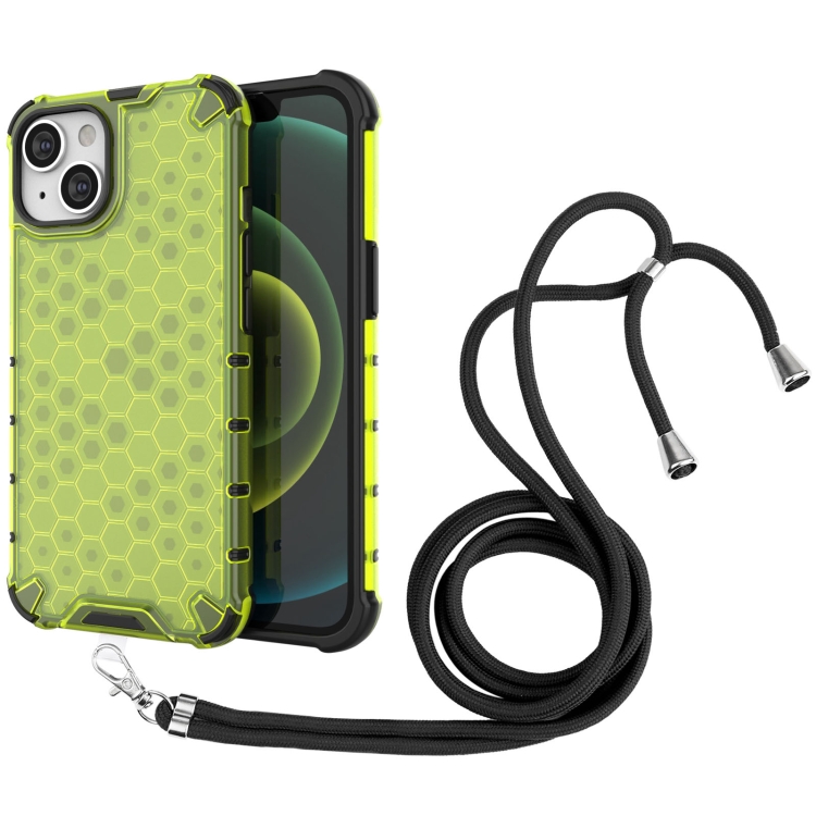 

For iPhone 15 Lanyard Honeycomb Phone Case(Green)