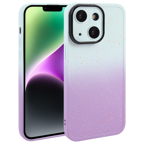 

For iPhone 14 Gradient Starry Silicone Phone Case with Lens Film(White Purple)