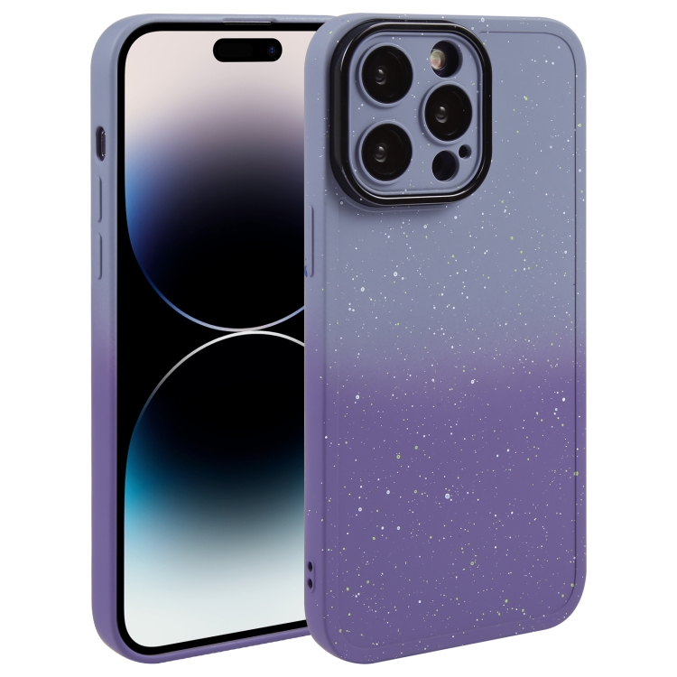 

For iPhone 14 Pro Gradient Starry Silicone Phone Case with Lens Film(Grey Purple)