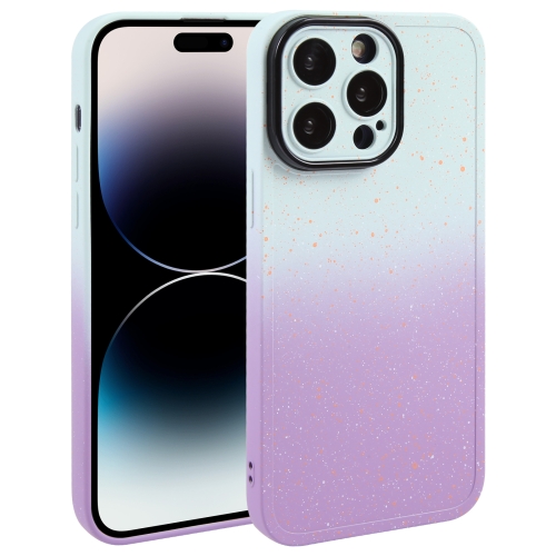 

For iPhone 14 Pro Gradient Starry Silicone Phone Case with Lens Film(White Purple)