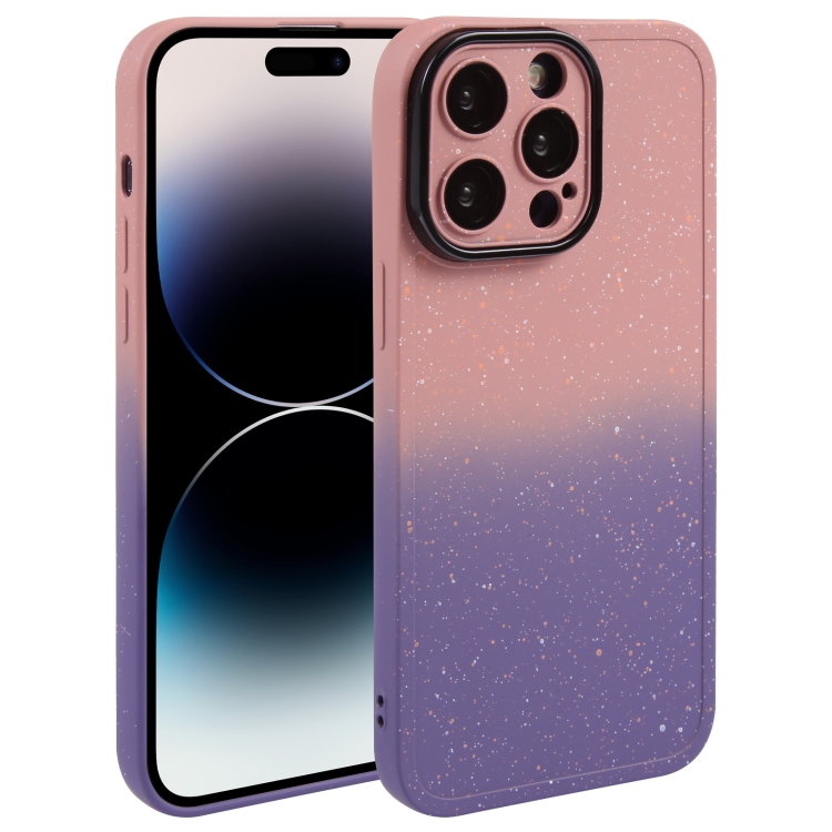 

For iPhone 14 Pro Max Gradient Starry Silicone Phone Case with Lens Film(Pink Purple)