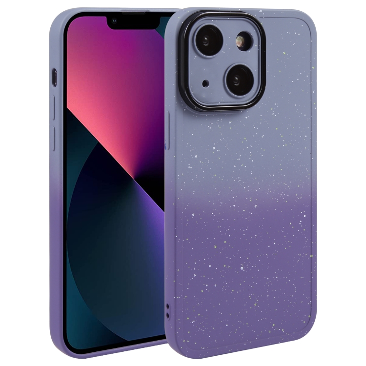 

For iPhone 13 Gradient Starry Silicone Phone Case with Lens Film(Grey Purple)