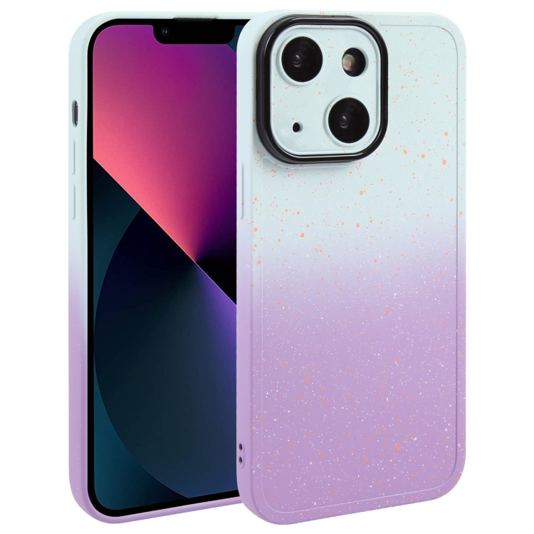 

For iPhone 13 Gradient Starry Silicone Phone Case with Lens Film(White Purple)