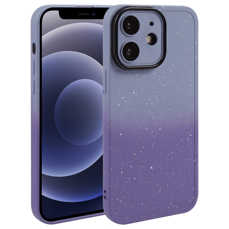 

For iPhone 12 Gradient Starry Silicone Phone Case with Lens Film(Grey Purple)