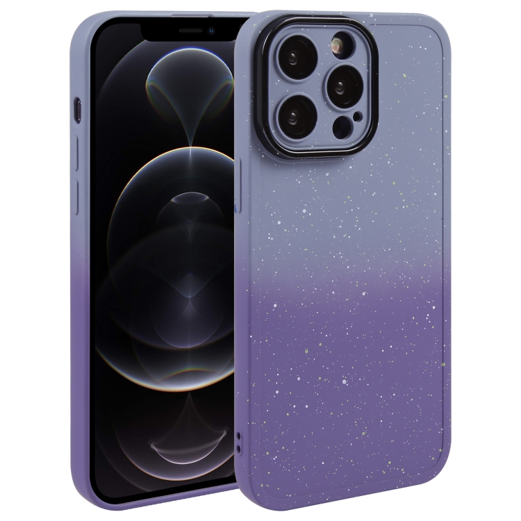 

For iPhone 12 Pro Gradient Starry Silicone Phone Case with Lens Film(Grey Purple)