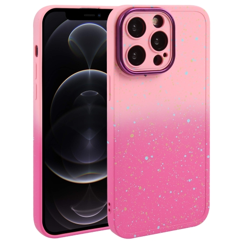 

For iPhone 12 Pro Gradient Starry Silicone Phone Case with Lens Film(Pink Red)