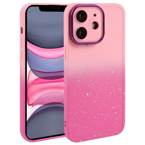 

For iPhone 11 Gradient Starry Silicone Phone Case with Lens Film(Pink Red)