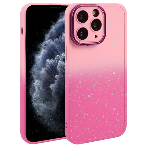 

For iPhone 11 Pro Max Gradient Starry Silicone Phone Case with Lens Film(Pink Red)