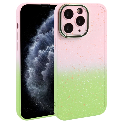 

For iPhone 11 Pro Max Gradient Starry Silicone Phone Case with Lens Film(Pink Green)