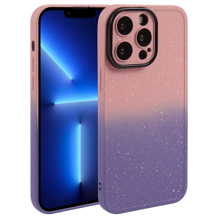 

For iPhone 13 Pro Gradient Starry Silicone Phone Case with Lens Film(Pink Purple)