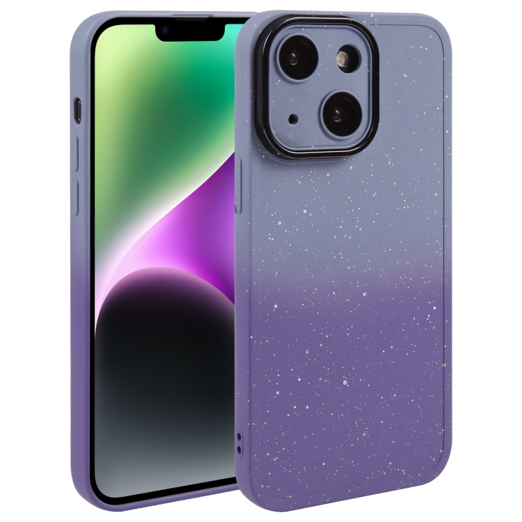

For iPhone 15 Plus Gradient Starry Silicone Phone Case with Lens Film(Grey Purple)