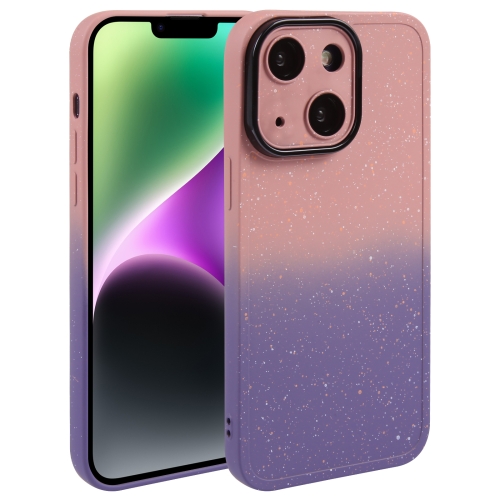 

For iPhone 15 Plus Gradient Starry Silicone Phone Case with Lens Film(Pink Purple)