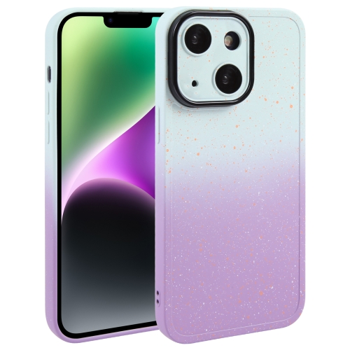

For iPhone 15 Plus Gradient Starry Silicone Phone Case with Lens Film(White Purple)