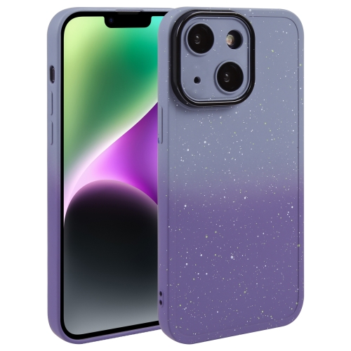

For iPhone 15 Gradient Starry Silicone Phone Case with Lens Film(Grey Purple)