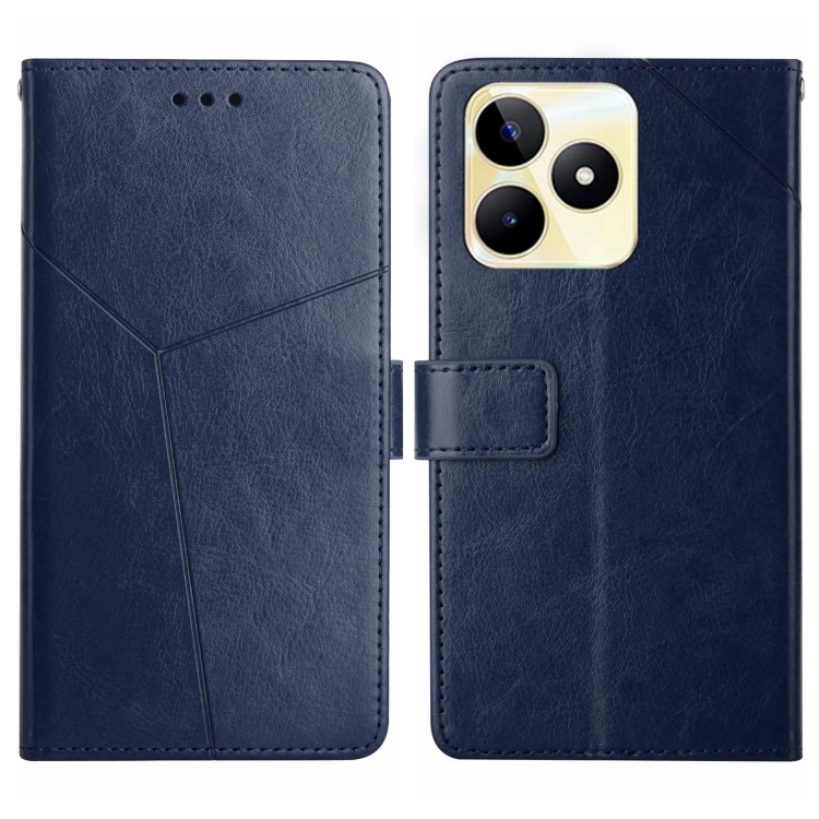 

For Realme C53 HT01 Y-shaped Pattern Flip Leather Phone Case(Blue)