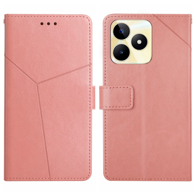 

For Realme C53 HT01 Y-shaped Pattern Flip Leather Phone Case(Pink)