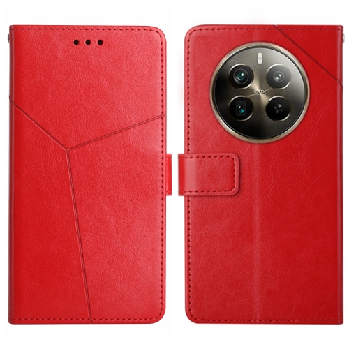 

For Realme 12+ Global HT01 Y-shaped Pattern Flip Leather Phone Case(Red)