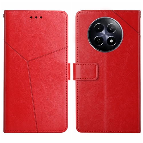 

For Realme 12 5G Global HT01 Y-shaped Pattern Flip Leather Phone Case(Red)