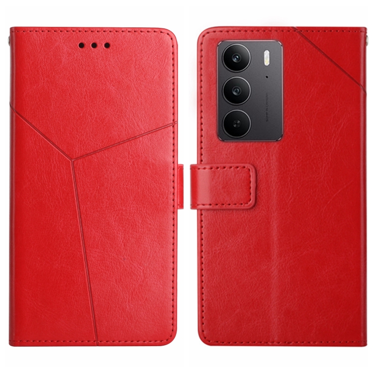 

For Realme C75 4G HT01 Y-shaped Pattern Flip Leather Phone Case(Red)