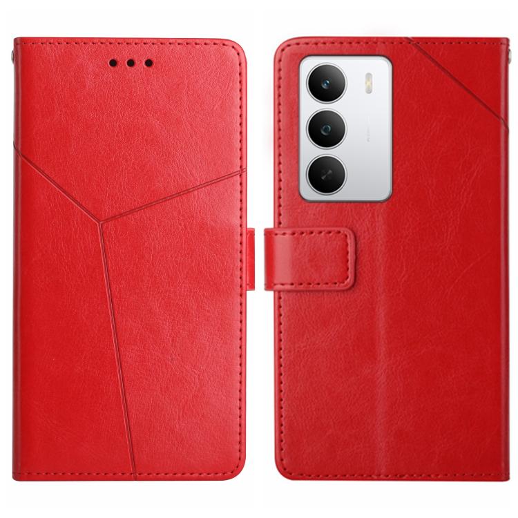 

For Realme C75 5G HT01 Y-shaped Pattern Flip Leather Phone Case(Red)