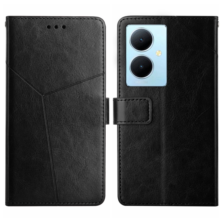 

For vivo Y78+ HT01 Y-shaped Pattern Flip Leather Phone Case(Black)