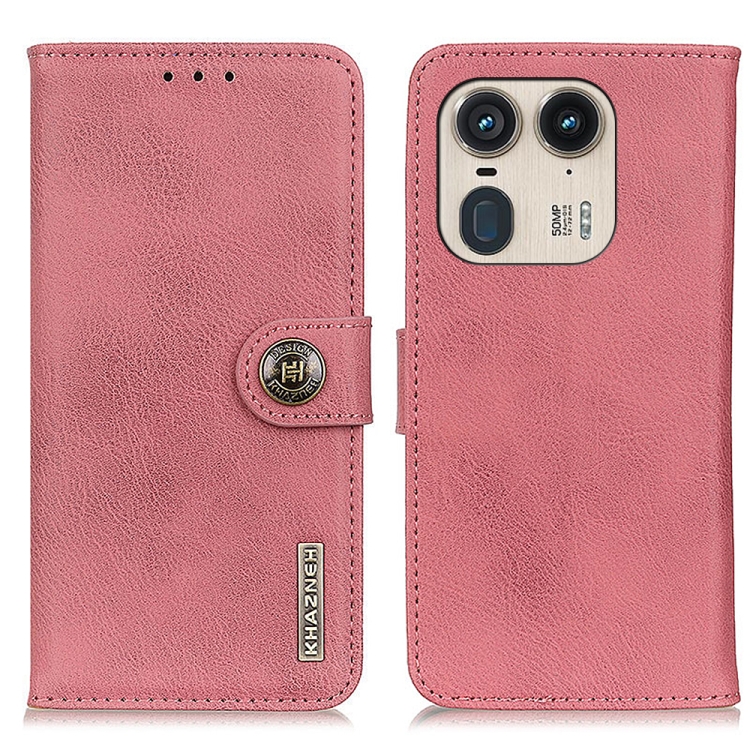 

For Motorola Edge 50 Ultra KHAZNEH Cowhide Texture Flip Leather Phone Case(Pink)