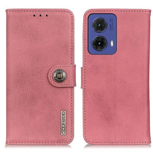 For Motorola Moto G85 KHAZNEH Cowhide Texture Flip Leather Phone Case(Pink)