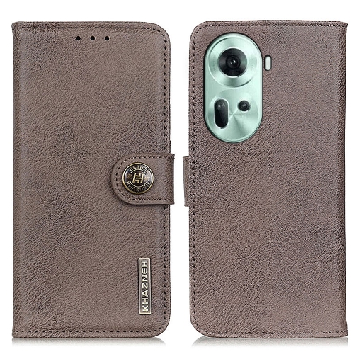 

For OPPO Reno11 5G Global KHAZNEH Cowhide Texture Flip Leather Phone Case(Khaki)
