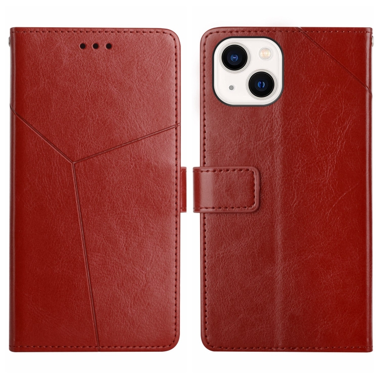 

For iPhone 15 Plus HT01 Y-shaped Pattern Flip Leather Phone Case(Brown)