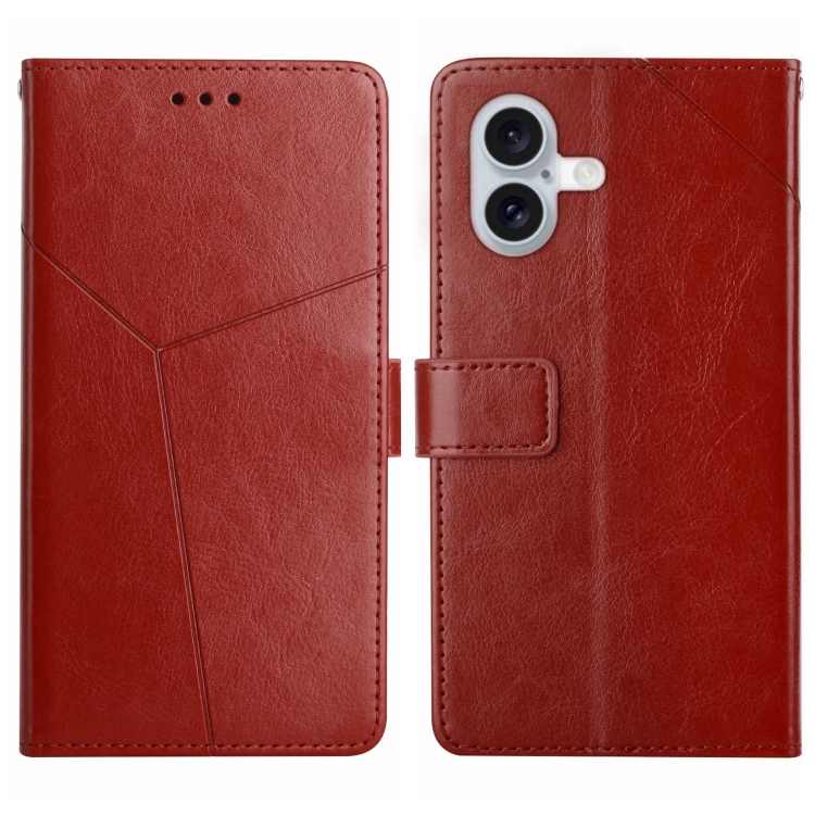 

For iPhone 16 Plus HT01 Y-shaped Pattern Flip Leather Phone Case(Brown)