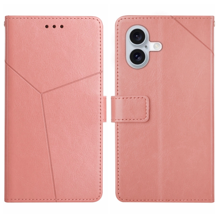 

For iPhone 16 HT01 Y-shaped Pattern Flip Leather Phone Case(Pink)