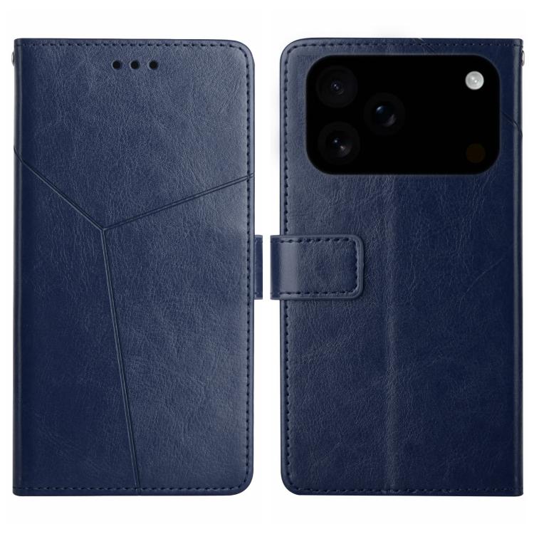 

For iPhone 17 Pro HT01 Y-shaped Pattern Flip Leather Phone Case(Blue)