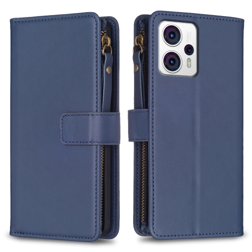 

For Motorola Moto G13 4G / G23 4G / G53 5G 9 Card Slots Zipper Wallet Leather Flip Phone Case(Blue)