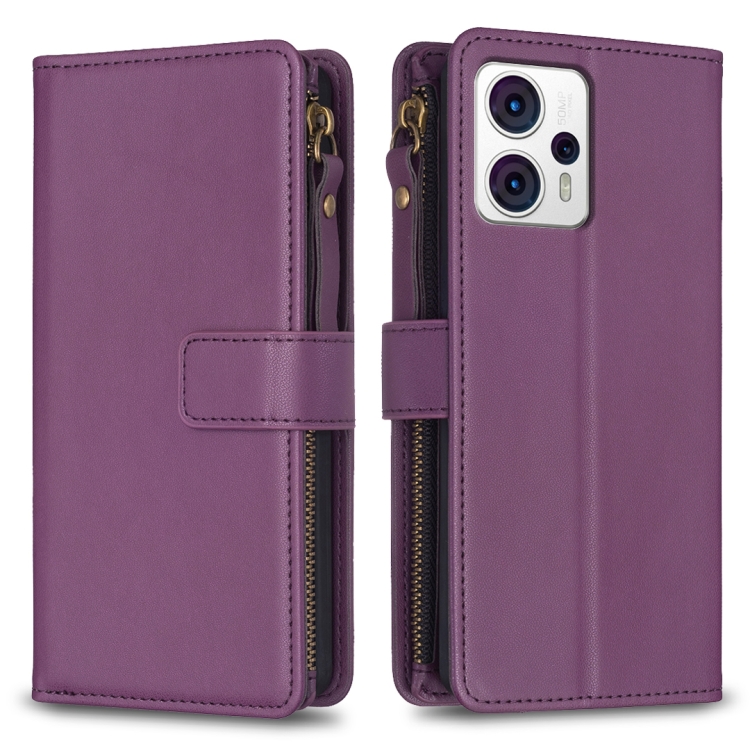 

For Motorola Moto G13 4G / G23 4G / G53 5G 9 Card Slots Zipper Wallet Leather Flip Phone Case(Dark Purple)