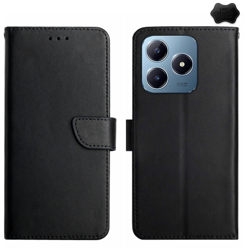 

For Realme C63 4G Global/ C61 Genuine Leather Fingerprint-proof Flip Phone Case(Black)