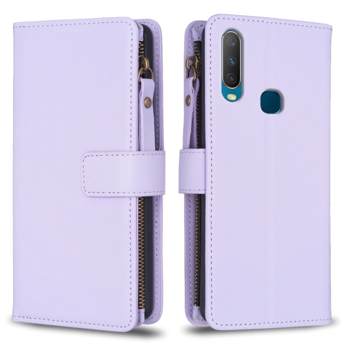 

For vivo Y11 / Y15 / Y12 / Y17 9 Card Slots Zipper Wallet Leather Flip Phone Case(Light Purple)