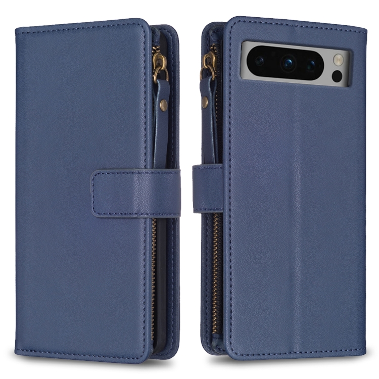 

For Google Pixel 8 Pro 9 Card Slots Zipper Wallet Leather Flip Phone Case(Blue)
