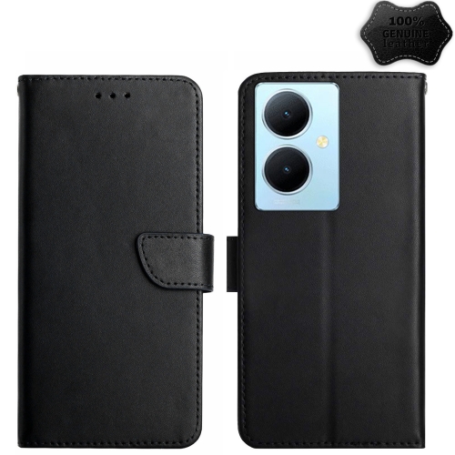 

For vivo Y78+ Genuine Leather Fingerprint-proof Flip Phone Case(Black)