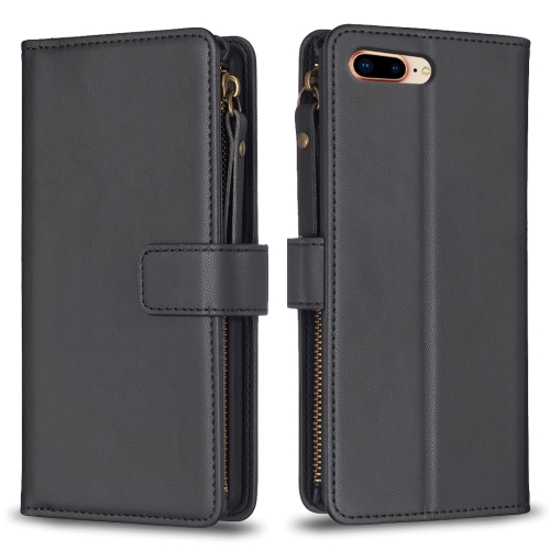 

For iPhone 8 Plus / 7 Plus 9 Card Slots Zipper Wallet Leather Flip Phone Case(Black)