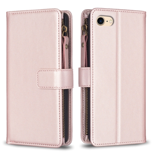 For iPhone SE 2022 / SE 2020 / 8 / 7 9 Card Slots Zipper Wallet Leather Flip Phone Case(Rose Gold) чехол iphone 7 8 se 2020 se 2022 флип боковой кожзам 3 синий