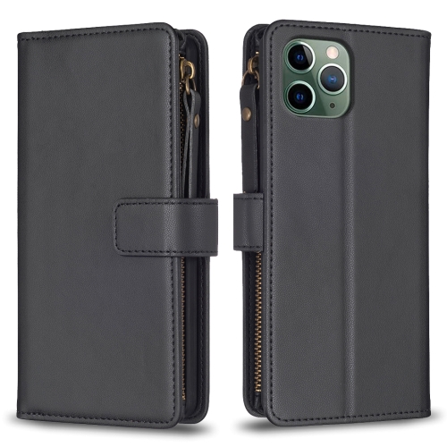

For iPhone 11 Pro Max 9 Card Slots Zipper Wallet Leather Flip Phone Case(Black)